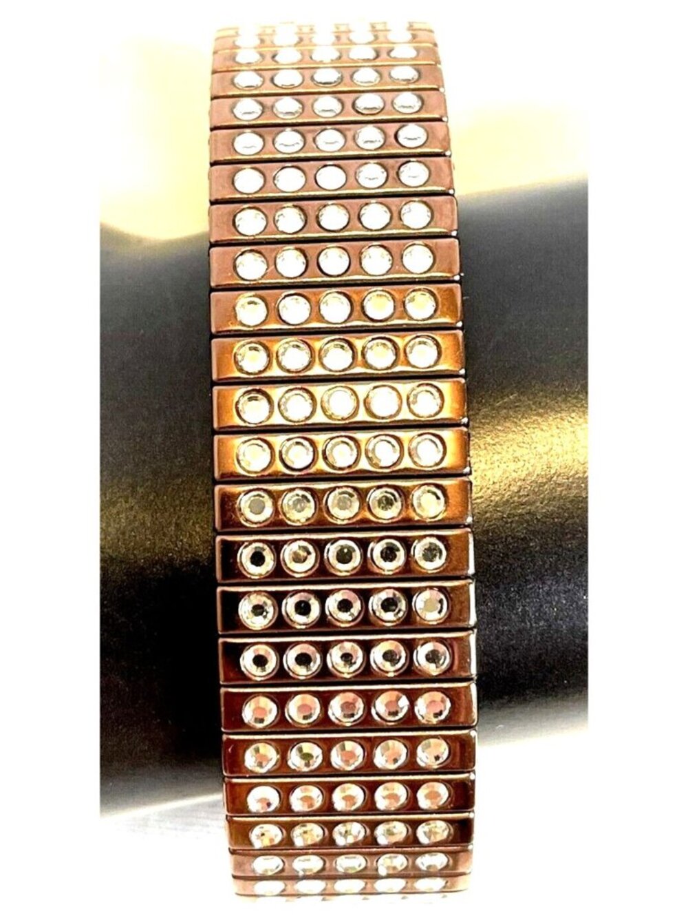 VTG Swarovski Crystal Signed 5 Row Rhinestone Copper Expansion Bracelet Gift Bag - Picture 7 of 16